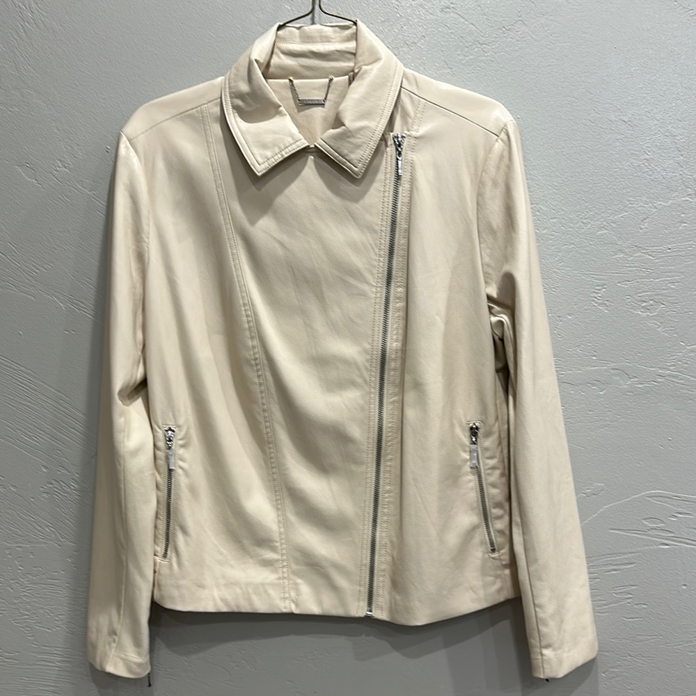 Chico's Cream Faux Leather Moto Jacket Asymmetrical Zip NWOT
